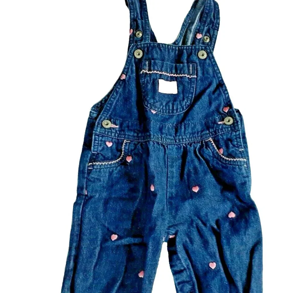 Oshkosh Girls Overalls Denim Jean Hearts Embroidered 18 Months